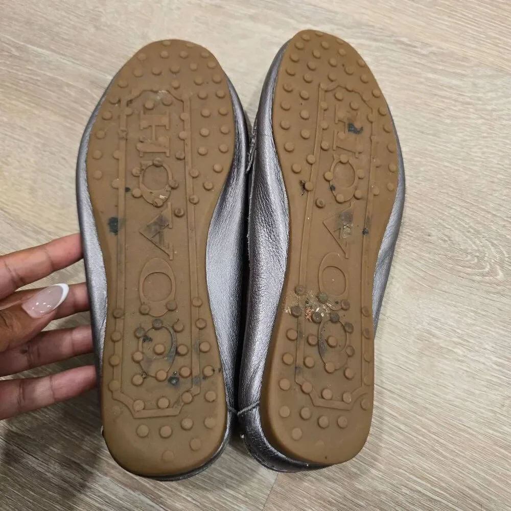 Coach Fortunata Loafers Women's 8.5M Metallic Silver Leather Pebble Grain Flats
